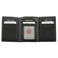 Tri-Fold Wallet Black Genuine Leather RFID Protected